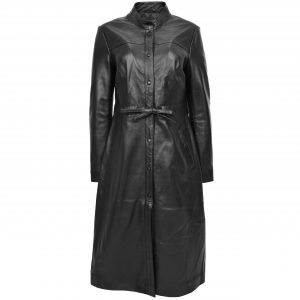 BUNERI Manteau Long en Cuir Pleine Longueur pour Femme Noir