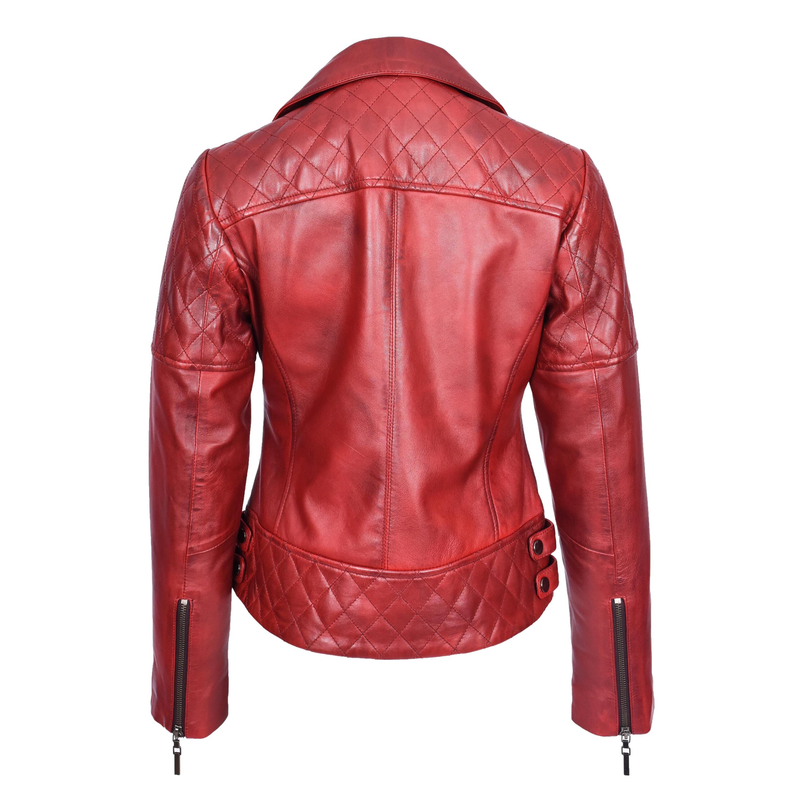 BUNERI Blouson Biker en Cuir Matelassé Rouge Bruni pour Femme – Image 2