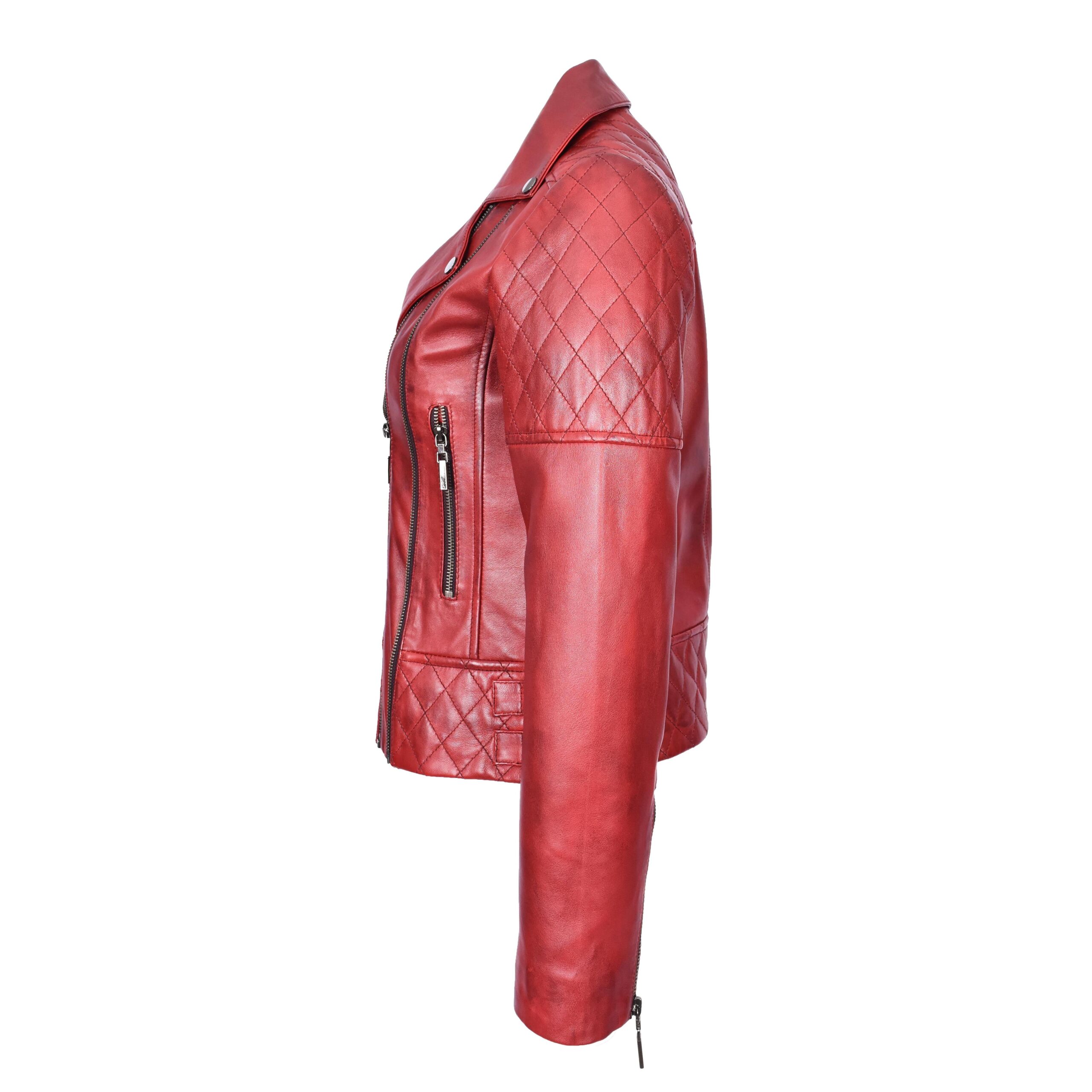 BUNERI Blouson Biker en Cuir Matelassé Rouge Bruni pour Femme – Image 3