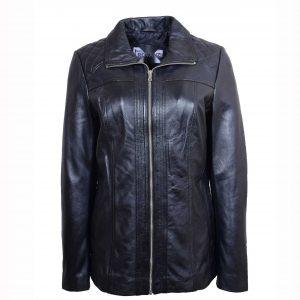 BUNERI Veste en Vrai Cuir Zip Matelassee pour Femme Noir
