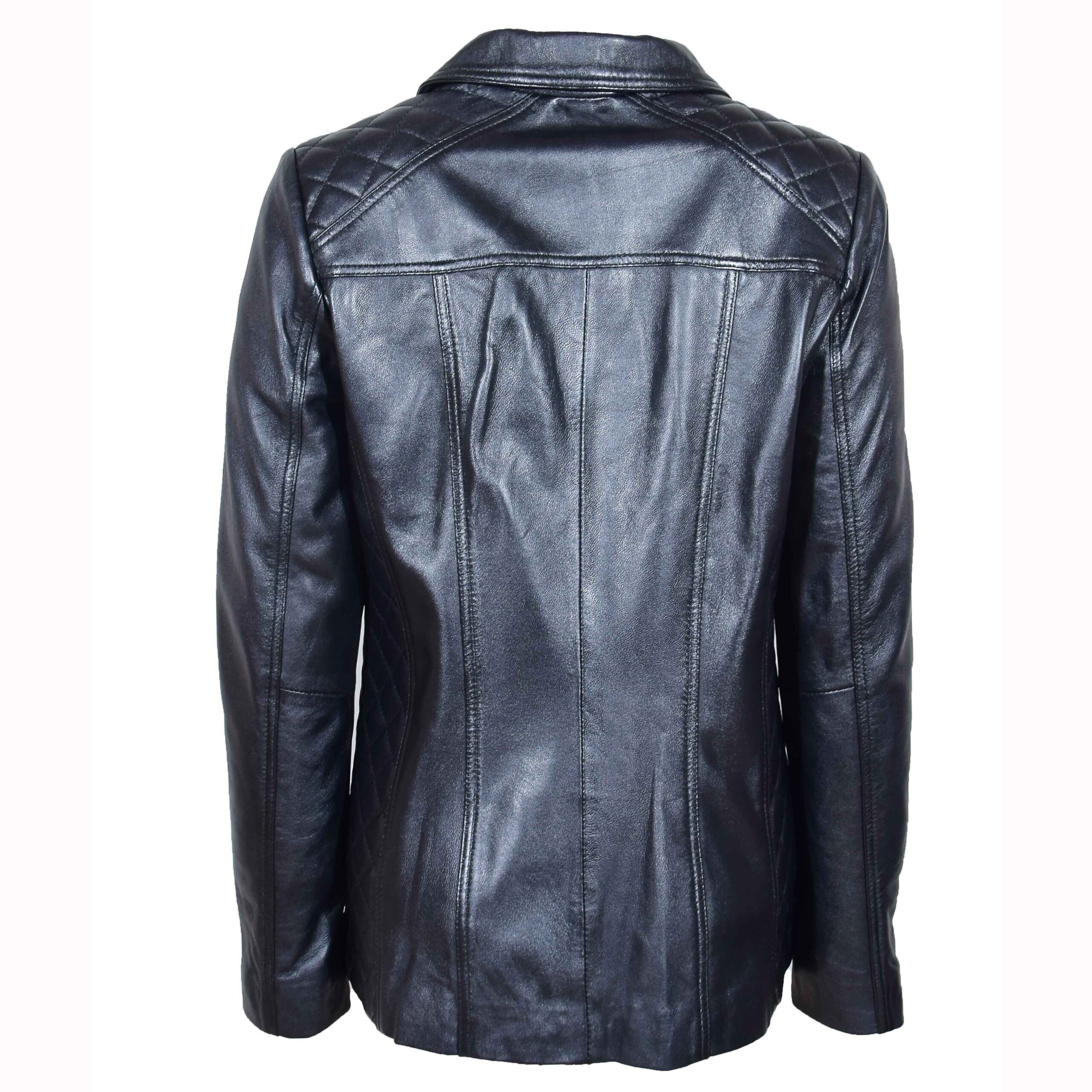 BUNERI Veste en Vrai Cuir Zip Matelassee pour Femme Noir – Image 2