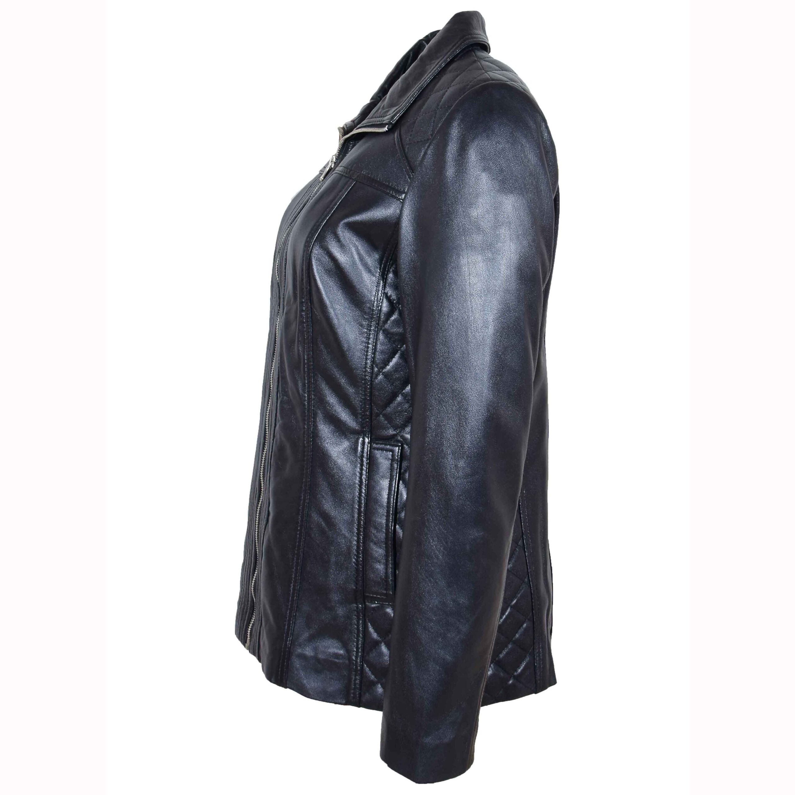 BUNERI Veste en Vrai Cuir Zip Matelassee pour Femme Noir – Image 5