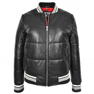 BUNERI Bomber Cuir Dolly Noir Matelassé Femme