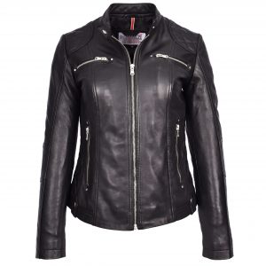 BUNERI Biker Cafe Racer Cuir Fiona Noir Matelassée