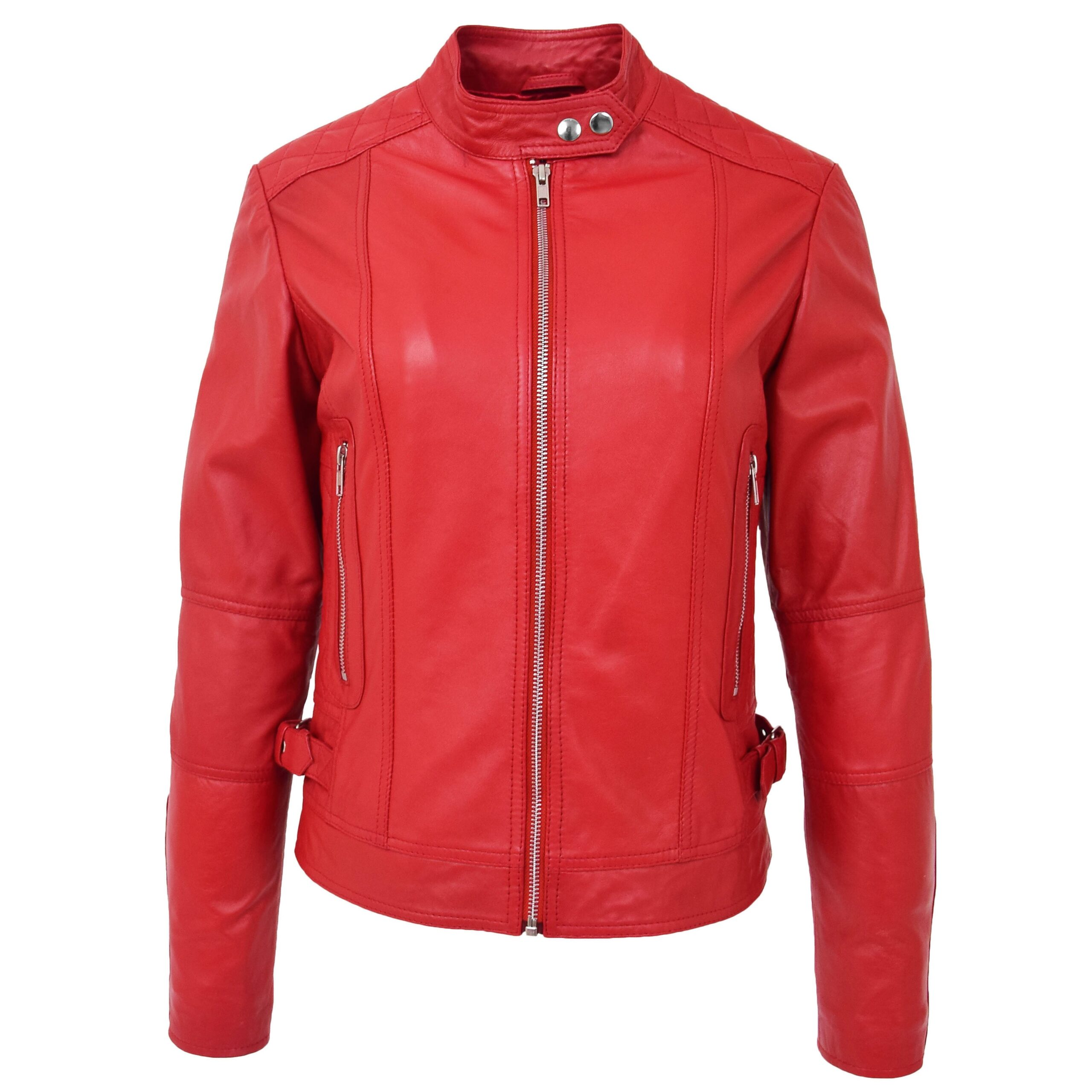 BUNERI Biker Cuir Souple Ruby Rouge Casual Zip Femme