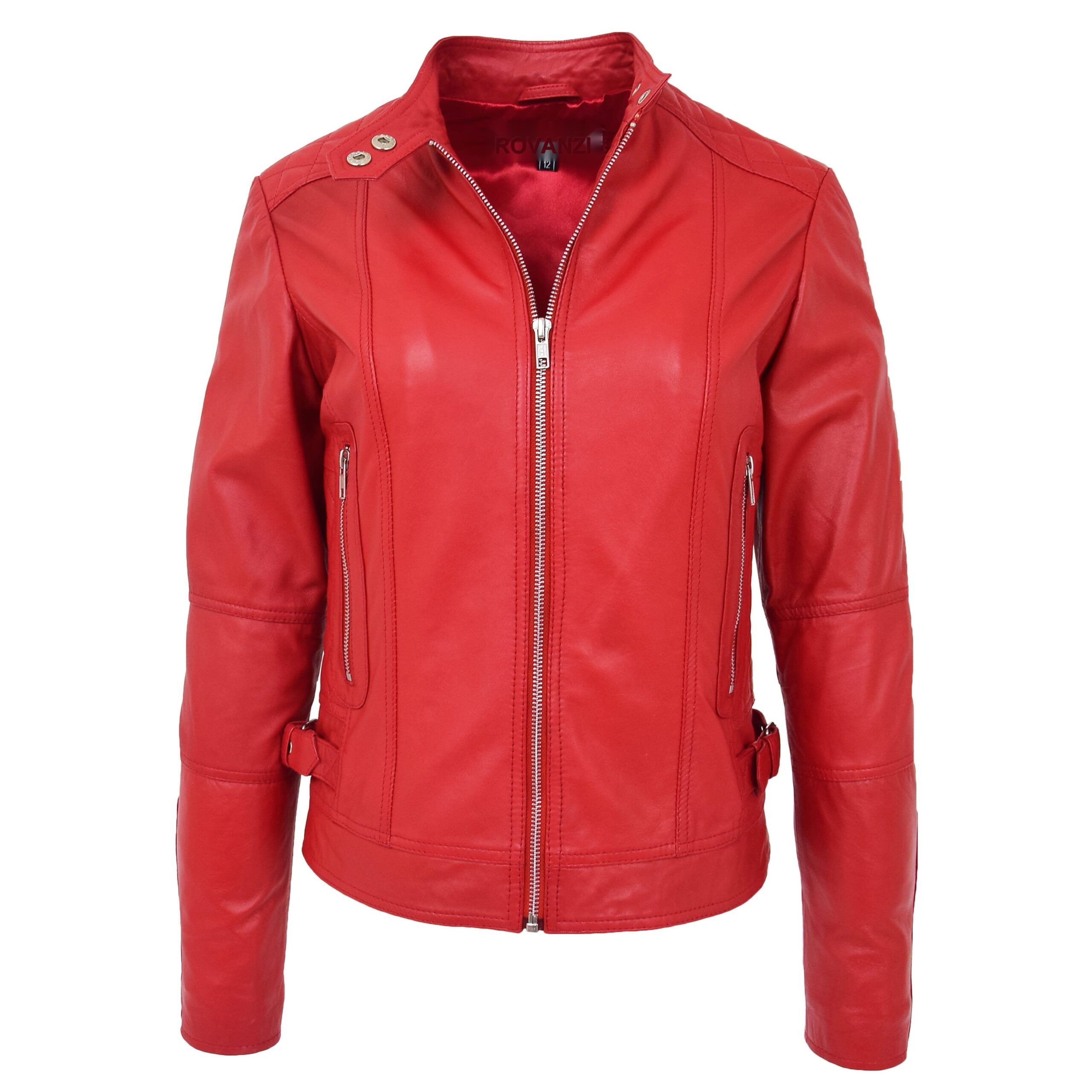 BUNERI Biker Cuir Souple Ruby Rouge Casual Zip Femme – Image 3