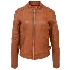 BUNERI Biker Ruby Tan en Cuir Souple Casual Zip