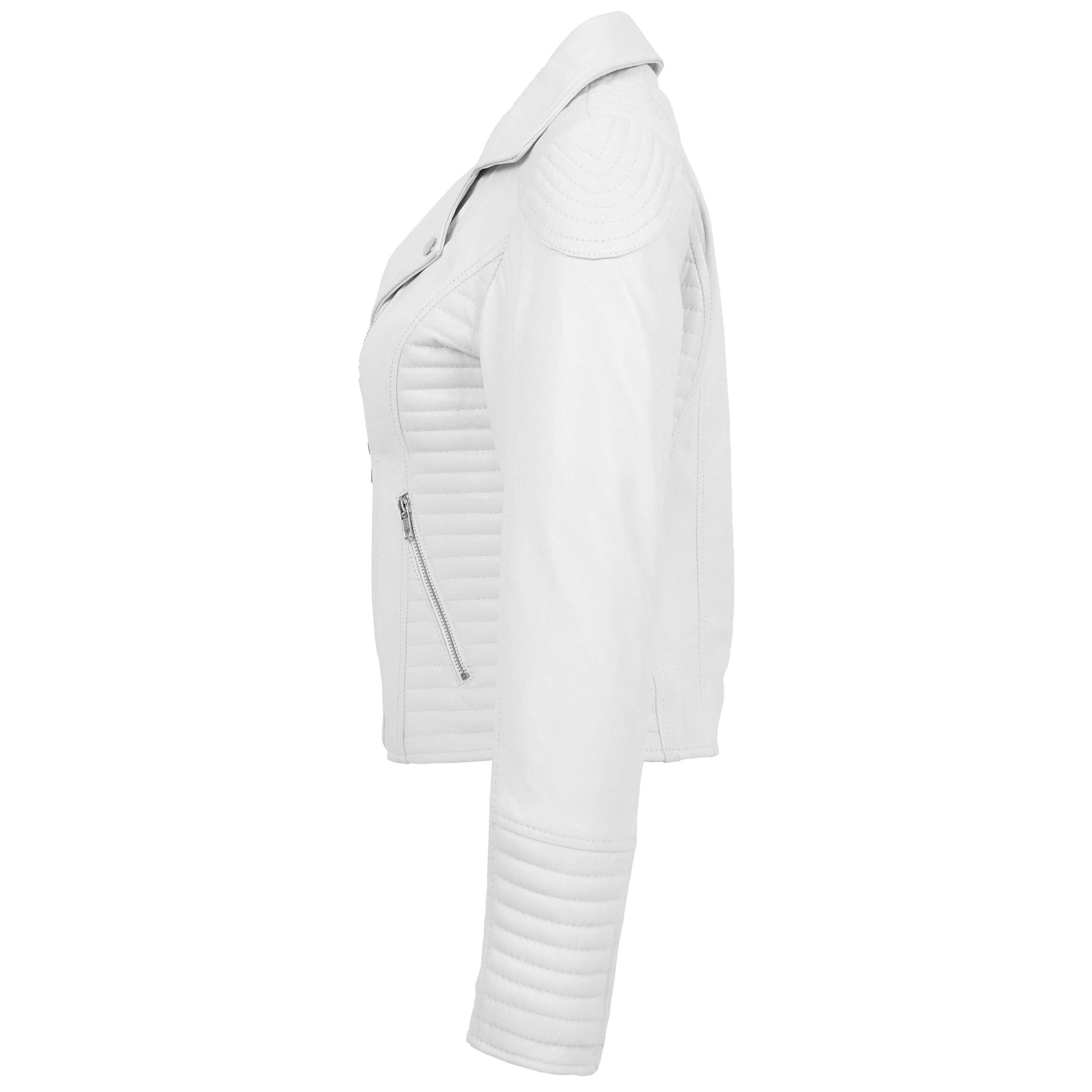 BUNERI Veste Biker en Cuir Souple Blanc Zip Croisé pour Femme – Image 4