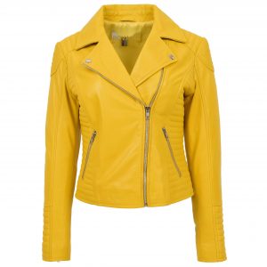 BUNERI Biker Cuir Souple Anna Jaune Cross Zip