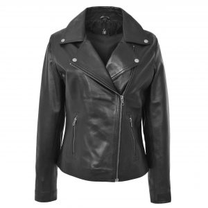 BUNERI Biker Cuir Lola Noire Souple Zip Croisé