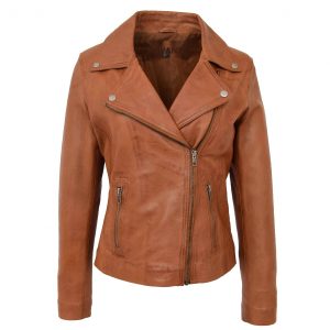 BUNERI Biker Cuir Souple Lola Tan Cross-Zip
