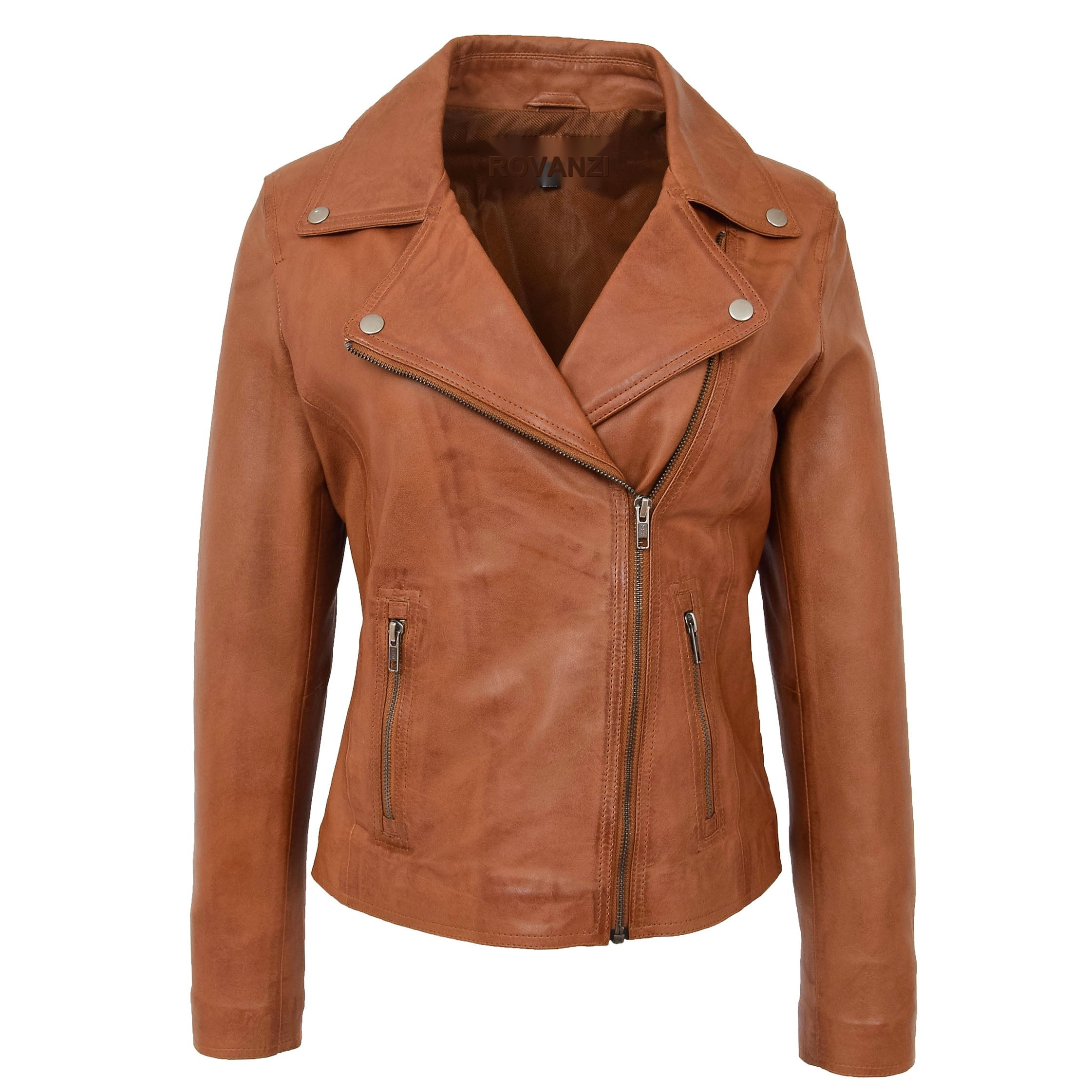 BUNERI Biker Cuir Souple Lola Tan Cross-Zip