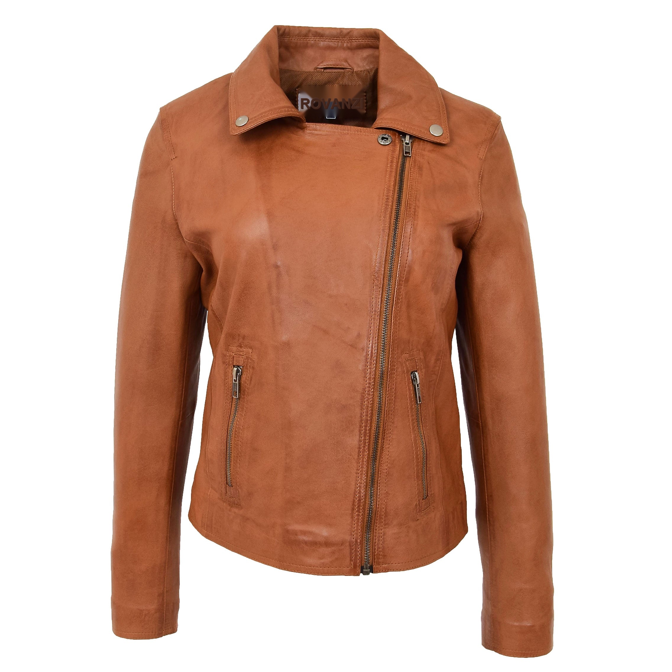 BUNERI Biker Cuir Souple Lola Tan Cross-Zip – Image 5