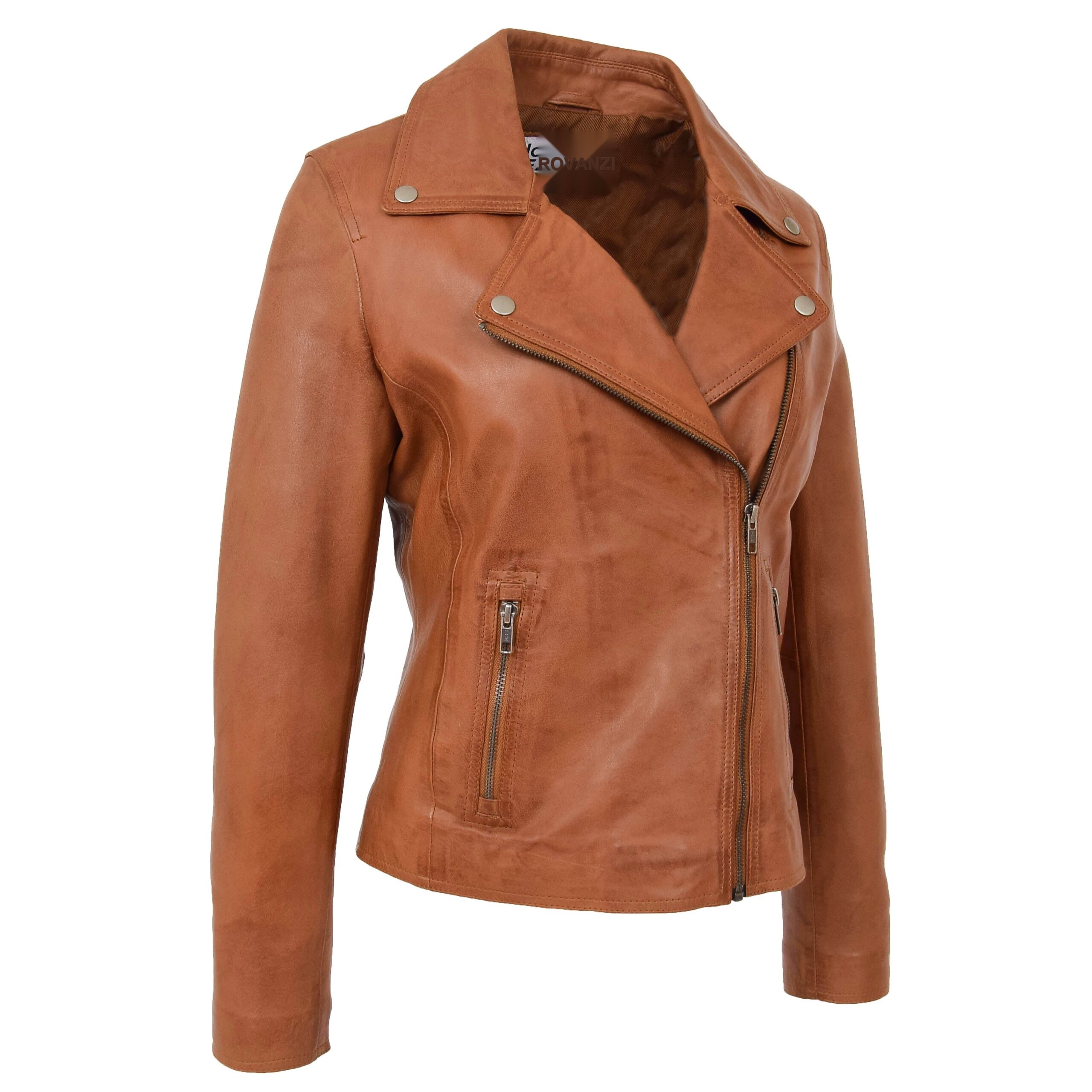 BUNERI Biker Cuir Souple Lola Tan Cross-Zip – Image 3
