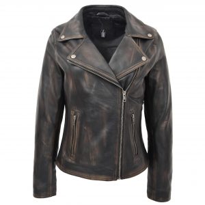 BUNERI Biker Cuir Souple Lola Noir Vintage Cross-Zip