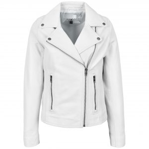 BUNERI Biker Cuir Souple Lola Blanche Cross Zip Femme