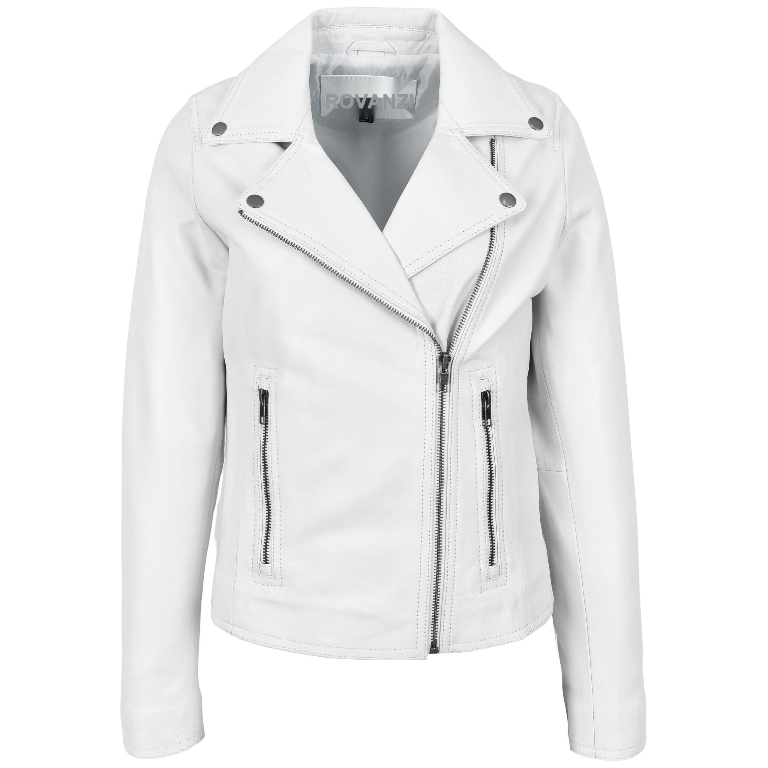 BUNERI Biker Cuir Souple Lola Blanche Cross Zip Femme