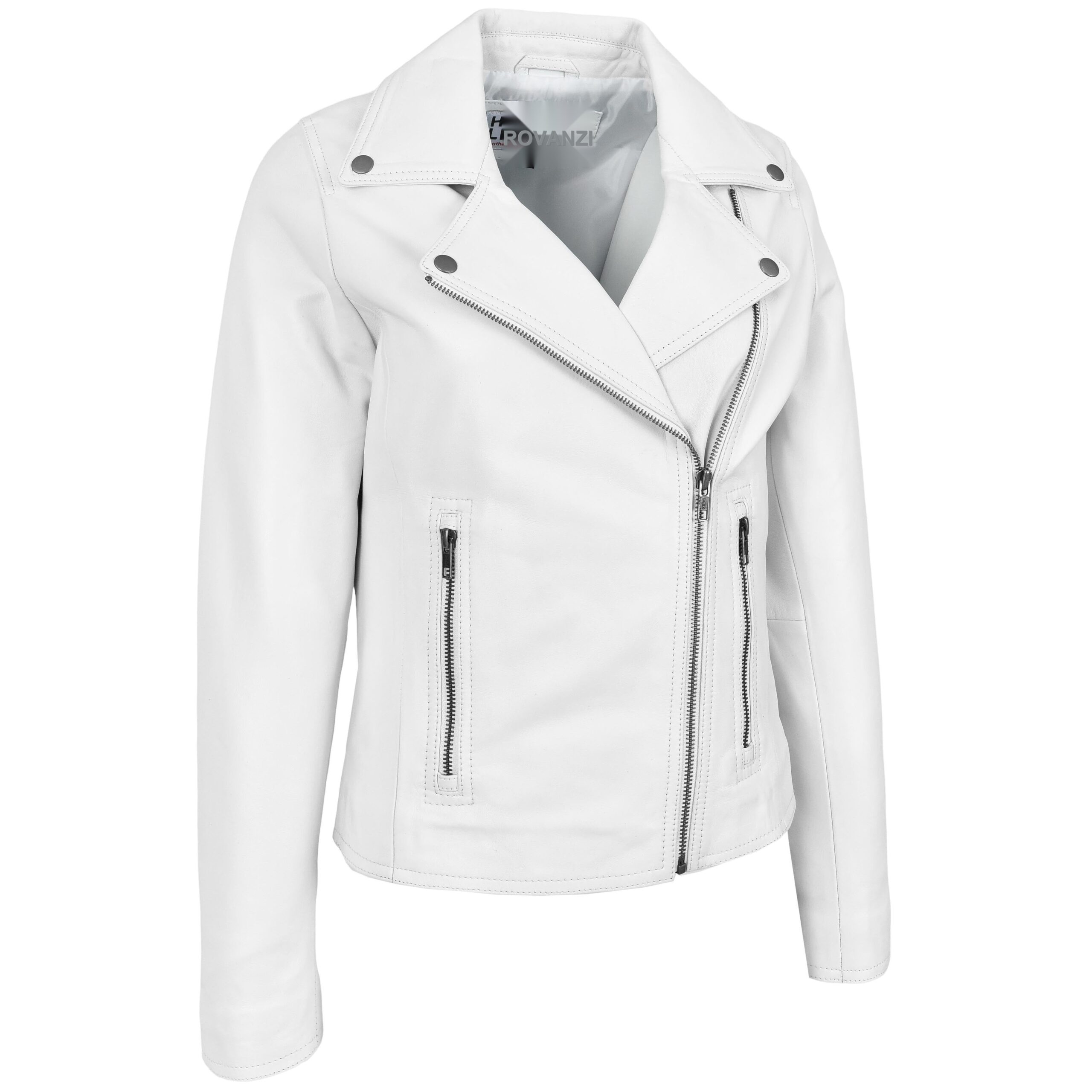 BUNERI Biker Cuir Souple Lola Blanche Cross Zip Femme – Image 5
