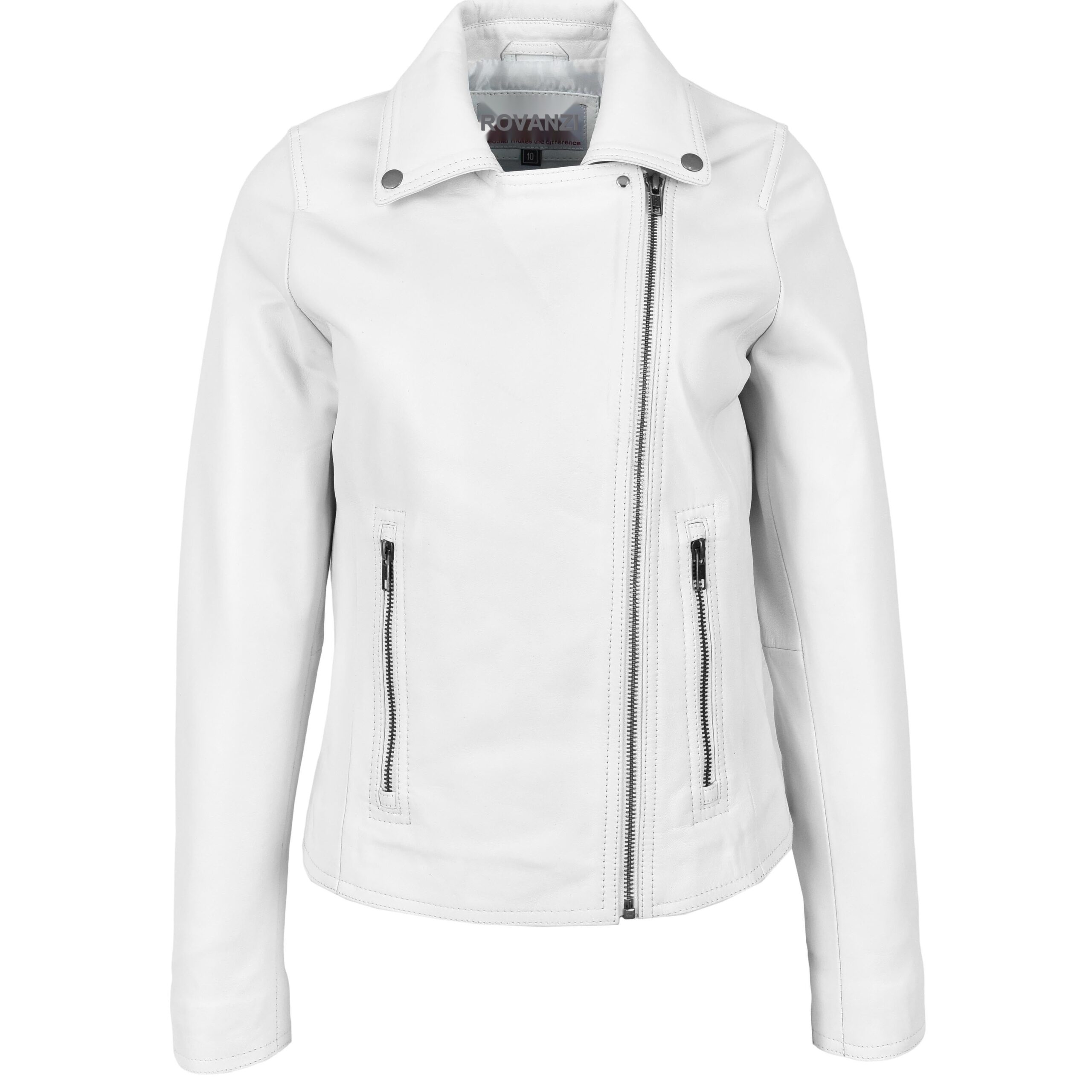 BUNERI Biker Cuir Souple Lola Blanche Cross Zip Femme – Image 4