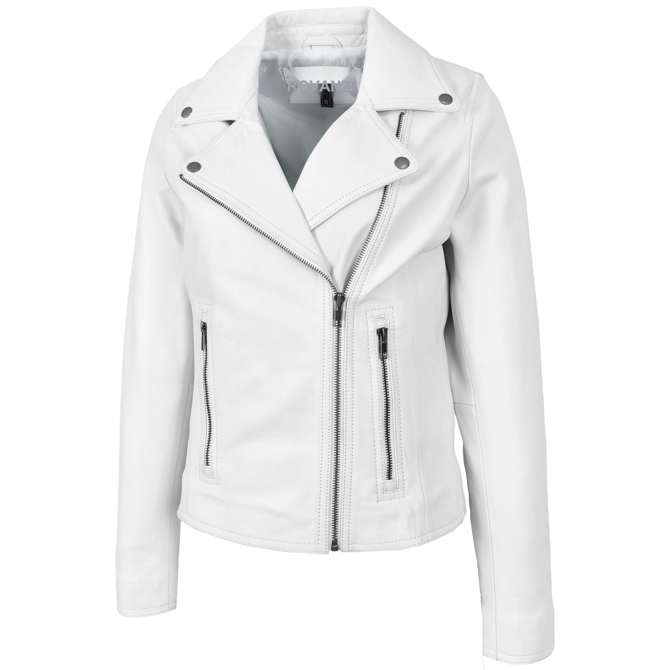 BUNERI Biker Cuir Souple Lola Blanche Cross Zip Femme – Image 3