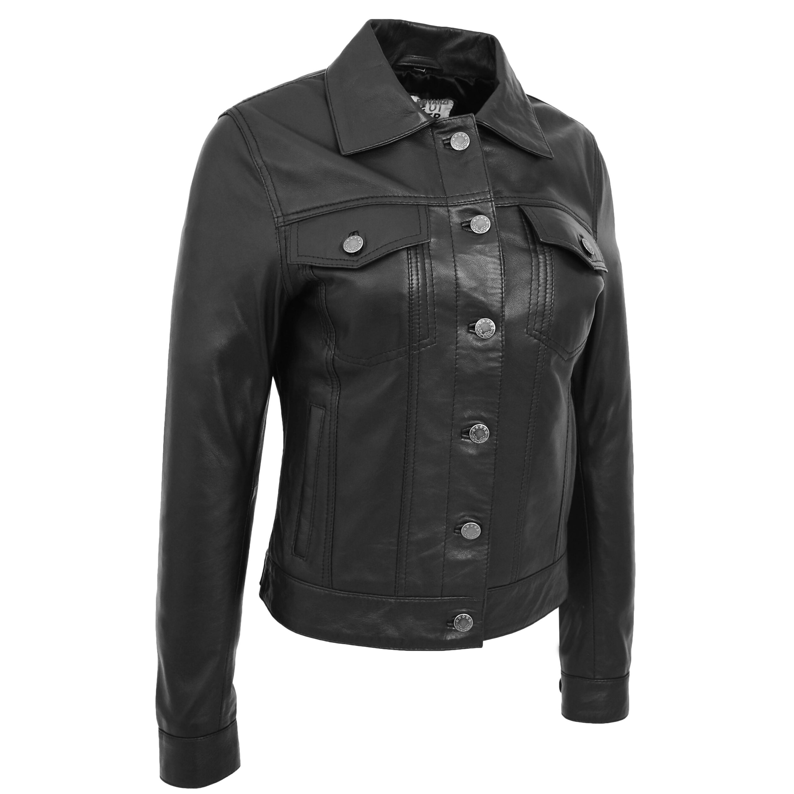 BUNERI Style Trucker Cuir Souple Alma Noir Femme – Image 4