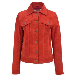 BUNERI Veste en Daim Trucker pour Femme Rouge