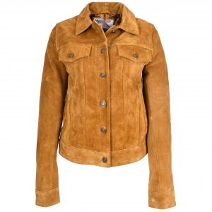 BUNERI Veste en Daim Trucker pour Femme Beige