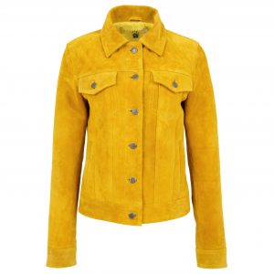 BUNERI Veste Style Camionneur en Daim Doux pour Femme Jaune