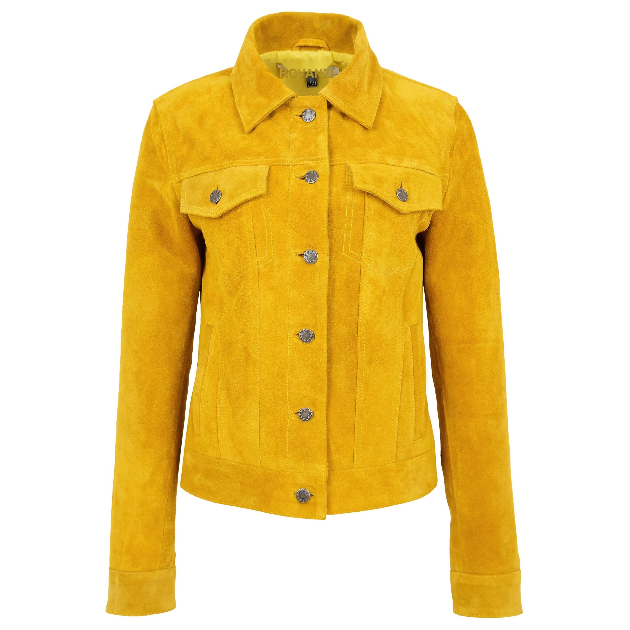 BUNERI Veste Style Camionneur en Daim Doux pour Femme Jaune