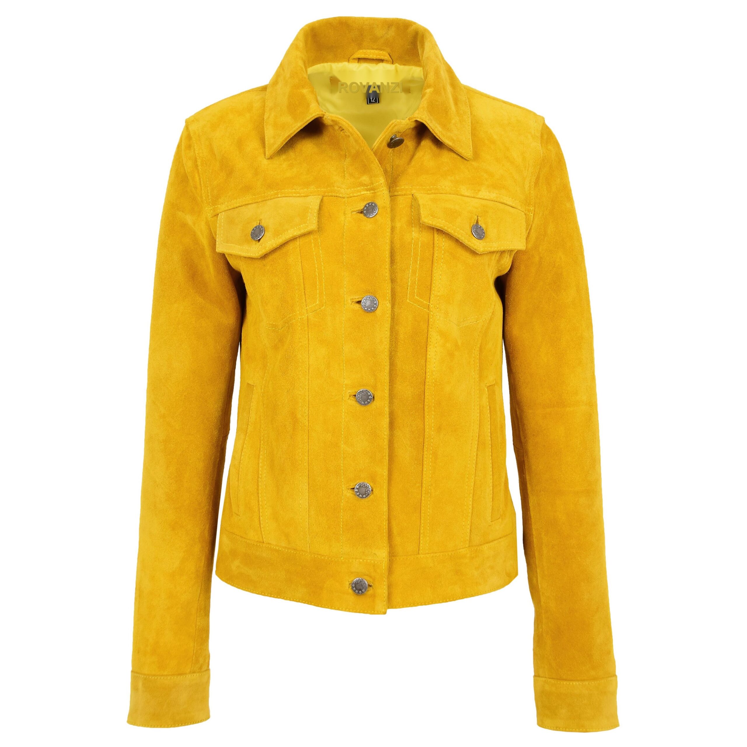 BUNERI Veste Style Camionneur en Daim Doux pour Femme Jaune – Image 3