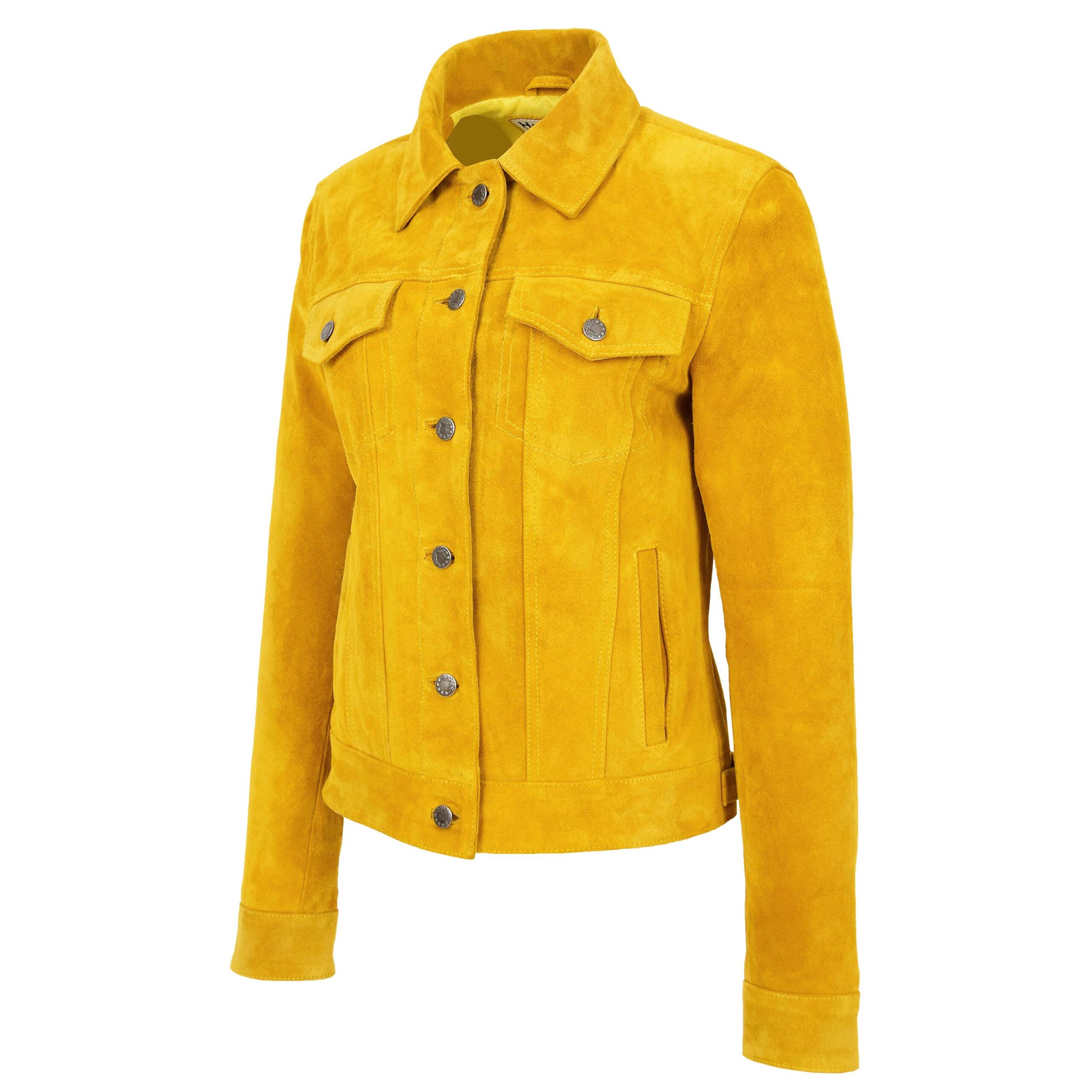 BUNERI Veste Style Camionneur en Daim Doux pour Femme Jaune – Image 5