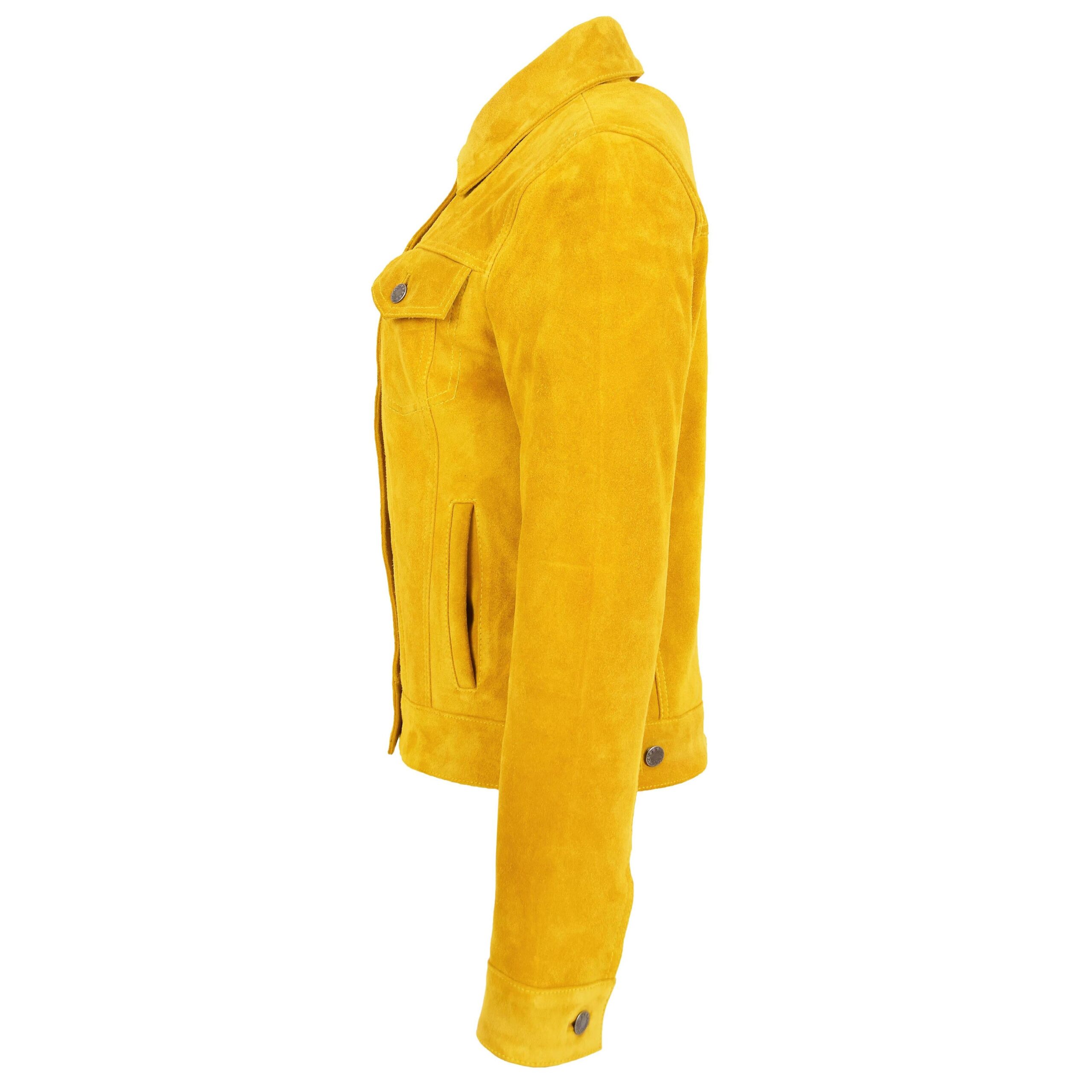 BUNERI Veste Style Camionneur en Daim Doux pour Femme Jaune – Image 4
